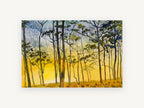 Golden Glow Woodland, golden forest watercolour landscape, landscape canvas wall art print, front view