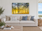 Golden Glow Woodland landscape canvas print on the wall of a beach house living room