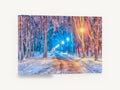 Lamplit Winter Avenue, snowy park path street lamps artwork, landscape canvas wall art print ready to hang
