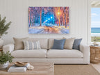 Lamplit Winter Avenue landscape canvas print on the wall of a beach house living room