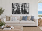 Rain Along the Avenue landscape canvas print on the wall of a beach house living room