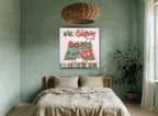 Owl Christmas Pair animal canvas print on the wall of a bedroom