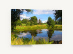 Still Pond Reflections, green pond reflection digital landscape, landscape canvas wall art print ready to hang
