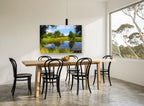 Still Pond Reflections landscape canvas print on the wall of a dining room
