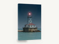 Glowing Harbour Light, lighthouse beam over teal water photograph, coastal canvas wall art print ready to hang