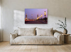 Pont Alexandre Dusk Lamps city canvas print on the wall of a living room