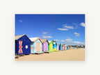 Flag Hut Beach Row, coastal canvas wall art print, front view