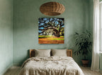 Arching Oak Avenue floral canvas print on the wall of a bedroom