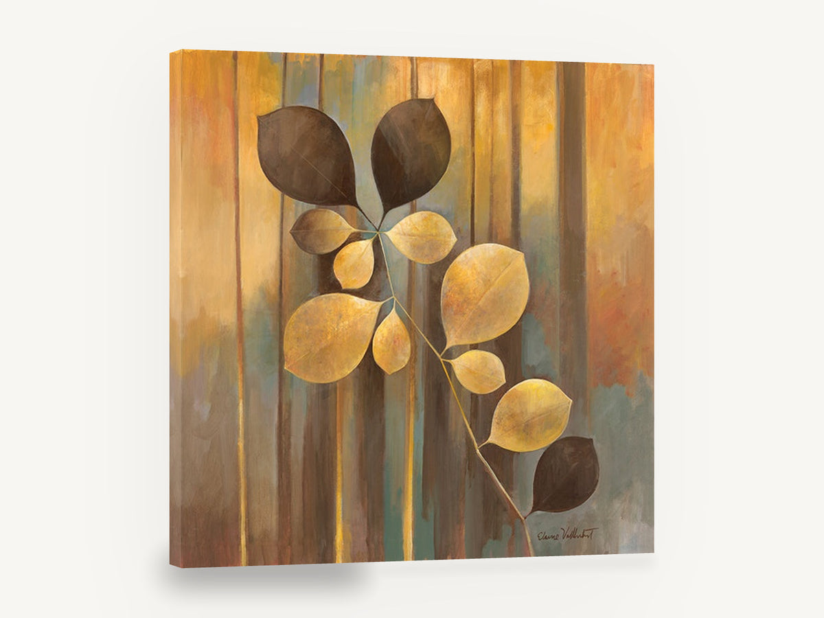 Golden Leaf Stem, golden leaf branch autumn botanical, floral canvas wall art print ready to hang