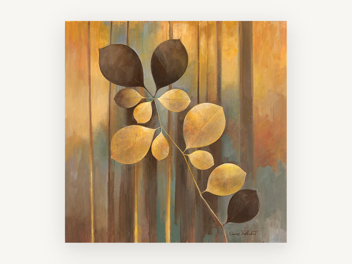 Golden Leaf Stem, floral canvas wall art print, front view
