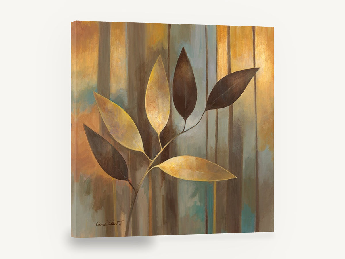 Golden Leaf Spray, golden brown leaf branch contemporary botanical, floral canvas wall art print ready to hang