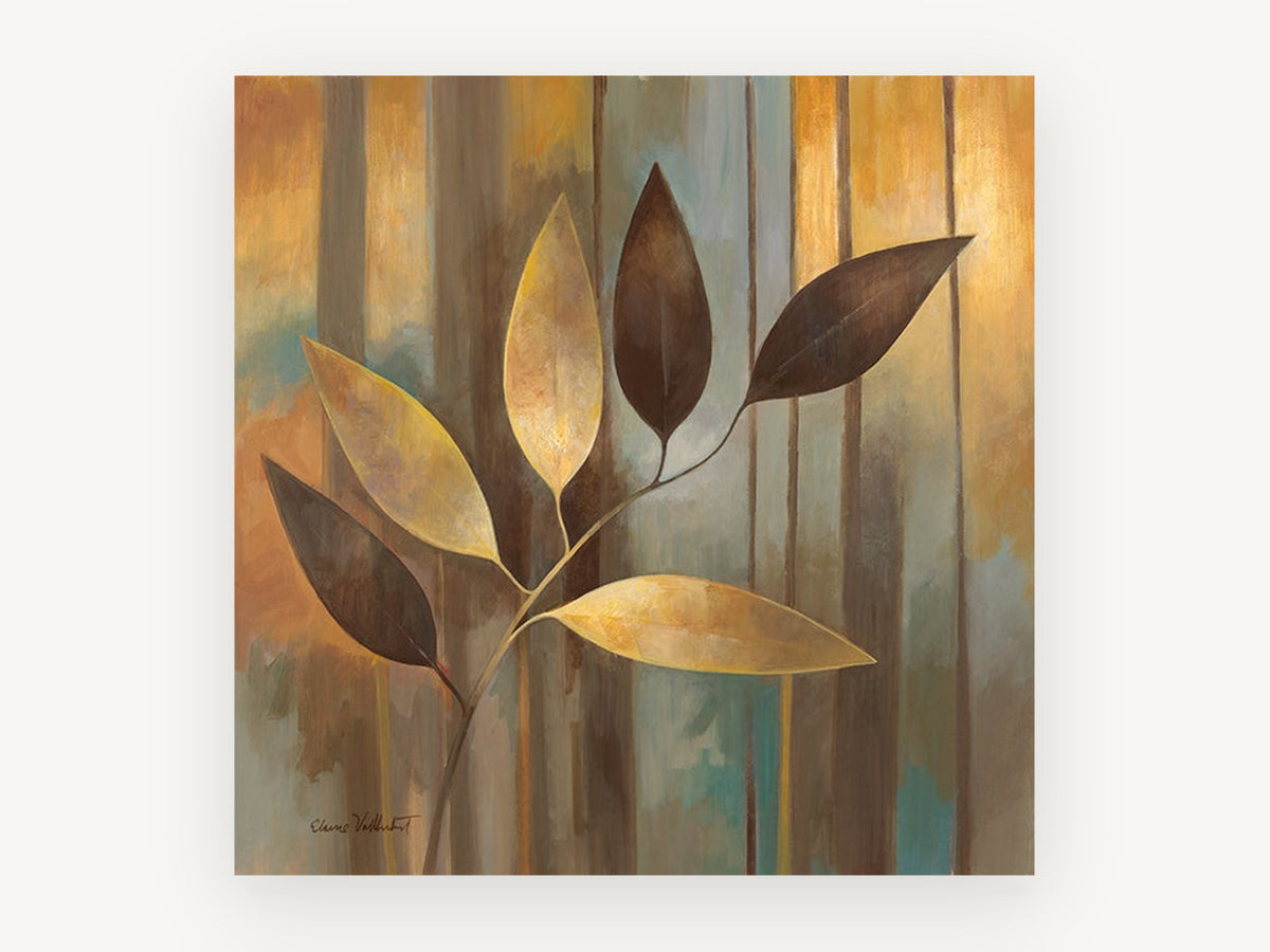 Golden Leaf Spray, floral canvas wall art print, front view