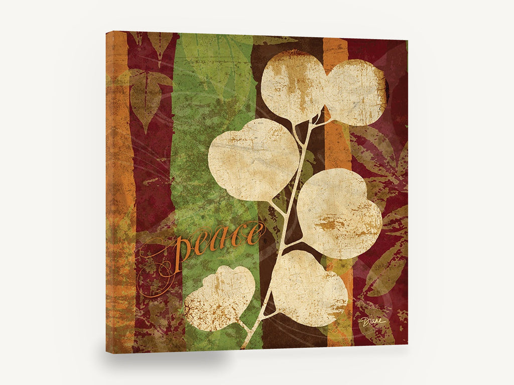 Peace Eucalyptus Stripes, cream leaf silhouette striped botanical, floral canvas wall art print ready to hang