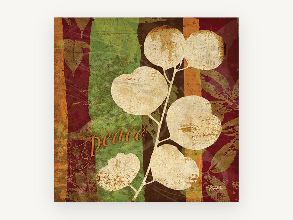Peace Eucalyptus Stripes, floral canvas wall art print, front view