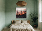 Winter Trees at Dusk floral canvas print on the wall of a bedroom