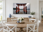 Red Torii on the Lake coastal canvas print on the wall of a Hamptons dining room