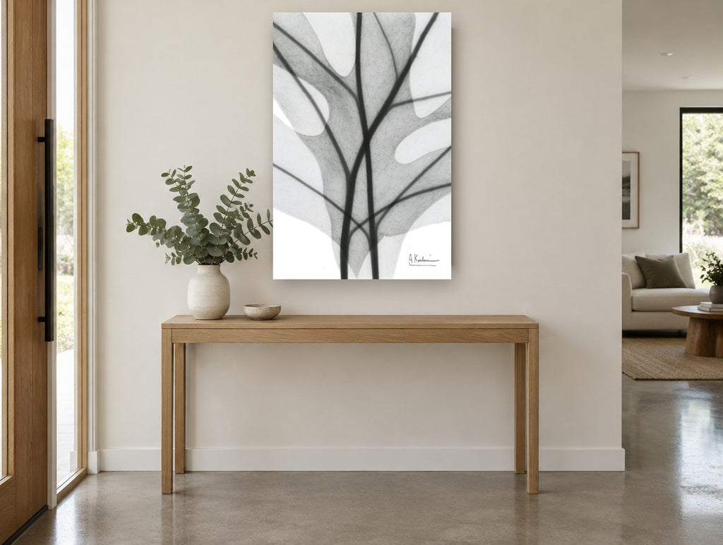 Shadow Lobed Leaf floral canvas print on the wall of a entry hall