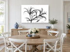 Lily Spray in Grey floral canvas print on the wall of a Hamptons dining room