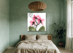 Pink Orchid Glow floral canvas print on the wall of a bedroom