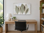 Translucent Sage Leaves floral canvas print on the wall of a study