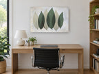Six Sage Leaves floral canvas print on the wall of a study