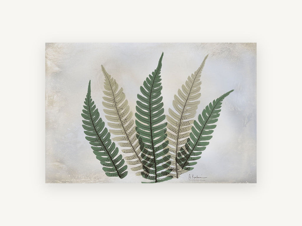 Five Fern Fronds, floral canvas wall art print, front view