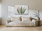 Five Fern Fronds floral canvas print on the wall of a living room