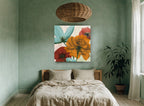 Translucent Bloom Quartet floral canvas print on the wall of a bedroom