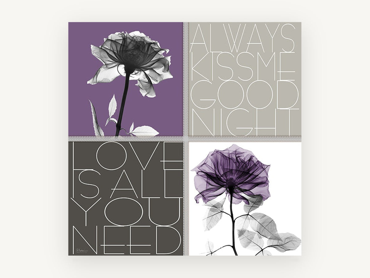 Purple Rose Love Quartet, floral canvas wall art print, front view
