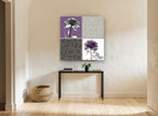 Purple Rose Love Quartet floral canvas print on the wall of a hallway