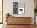 Purple Rose Love Quartet floral canvas print on the wall of a living room above a sideboard