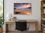 Violet Dusk Shoreline coastal canvas print on the wall of a study