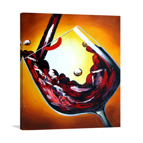 A Celebration, red wine pouring into glass, stretched on a gallery-wrap canvas ready to hang