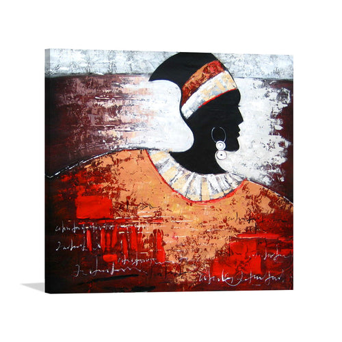 African Profile in Red, african woman profile silhouette, stretched on a gallery-wrap canvas ready to hang
