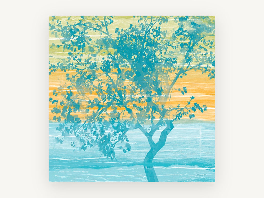 Teal Tree at Dusk, floral canvas wall art print, front view