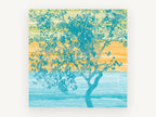 Teal Tree at Dusk, floral canvas wall art print, front view