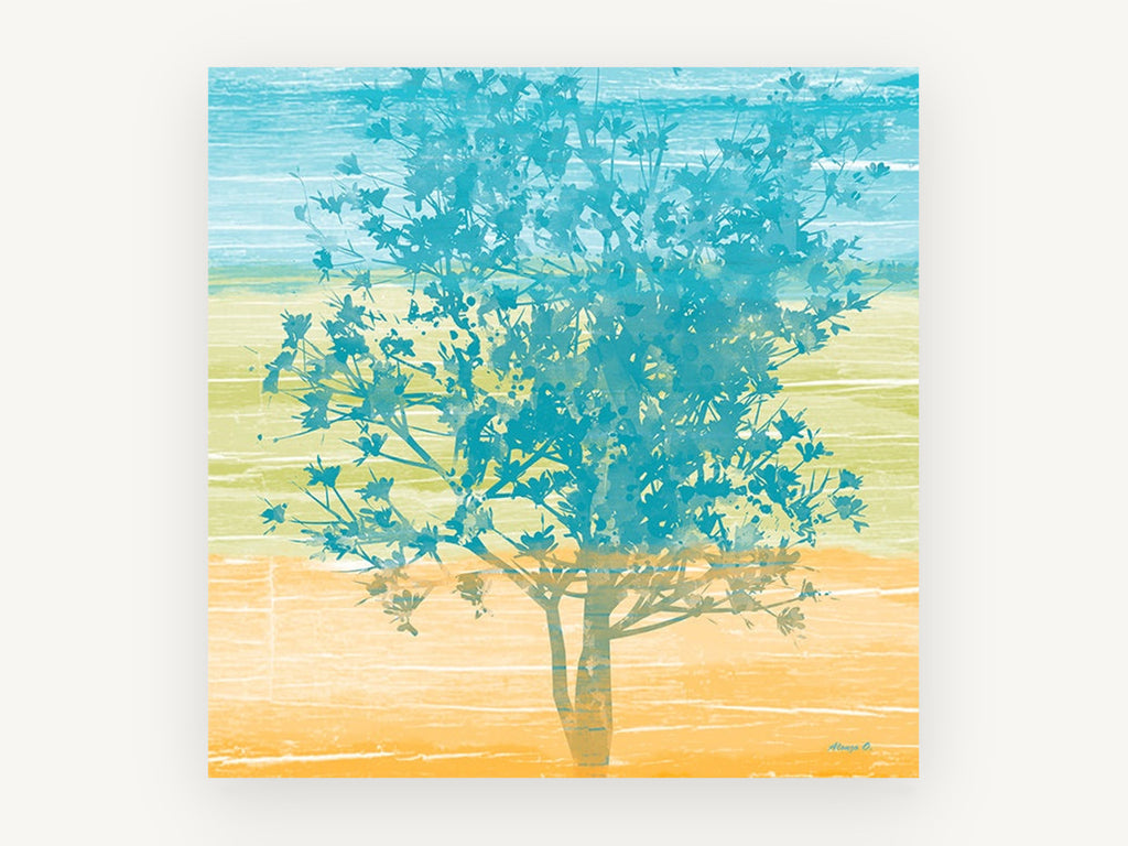 Teal Tree Horizon, floral canvas wall art print, front view