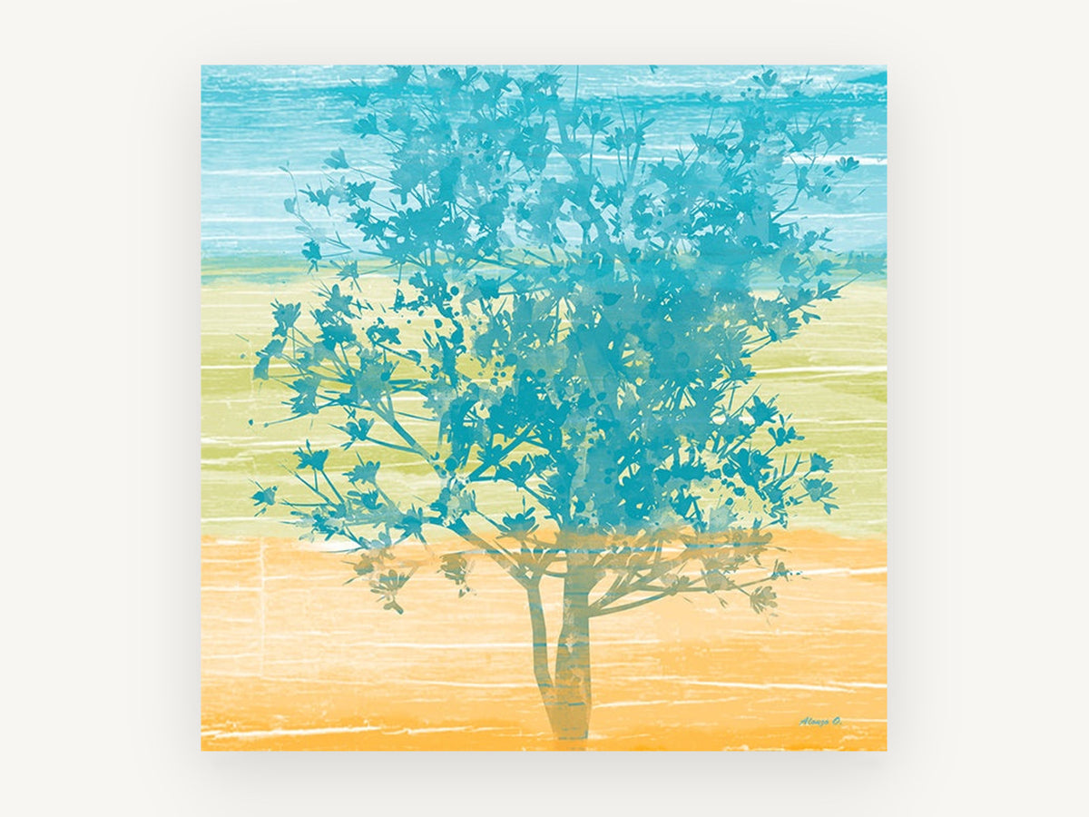 Teal Tree Horizon, floral canvas wall art print, front view