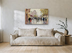 Rainy Boulevard Stroll city canvas print on the wall of a living room