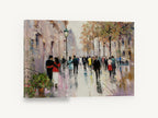 Wet Boulevard Strollers, paris street scene autumn strollers artwork, city canvas wall art print ready to hang