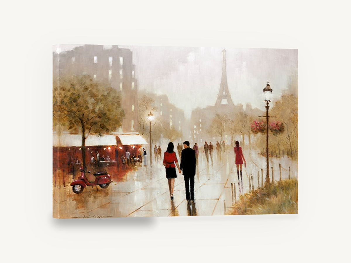 Rainy Paris Stroll, paris eiffel tower rainy street painting, city canvas wall art print ready to hang