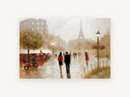 Rainy Paris Stroll, paris eiffel tower rainy street painting, city canvas wall art print, front view
