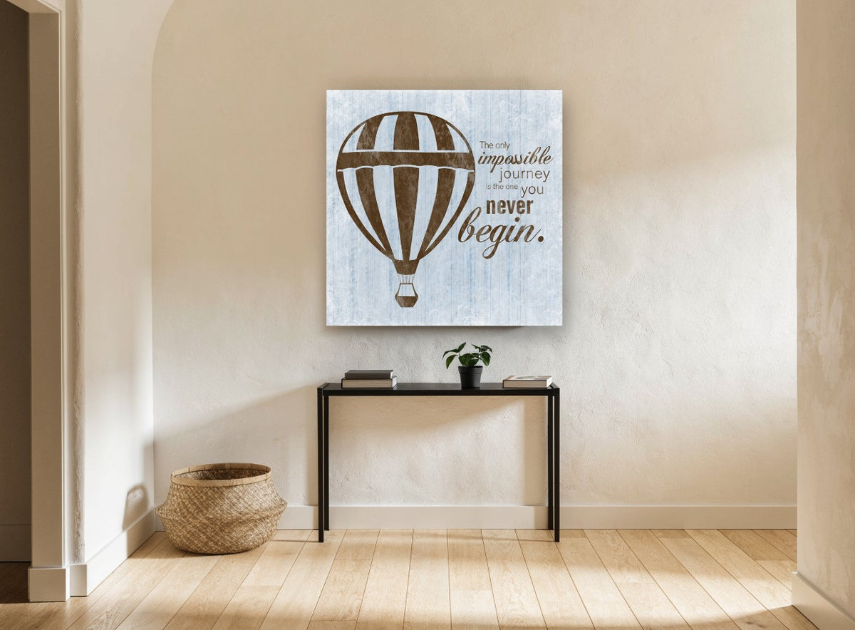 Begin the Journey vintage canvas print on the wall of a hallway
