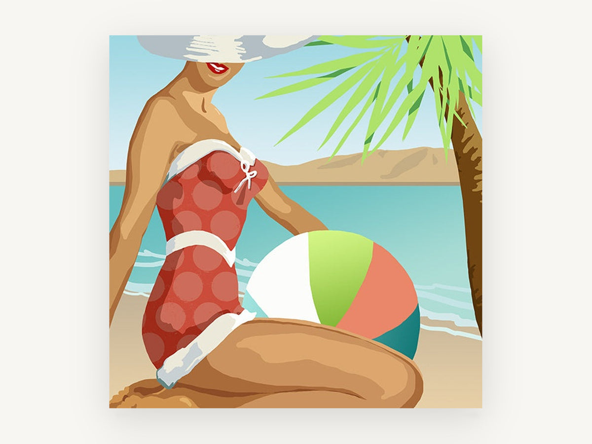 Polka Dot Beach Day, coastal canvas wall art print, front view