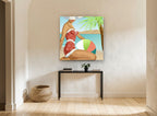 Polka Dot Beach Day coastal canvas print on the wall of a hallway