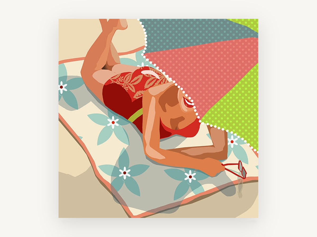 Poolside Sunbather Shade, coastal canvas wall art print, front view