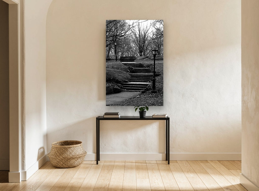 Park Stairs in Winter city canvas print on the wall of a hallway