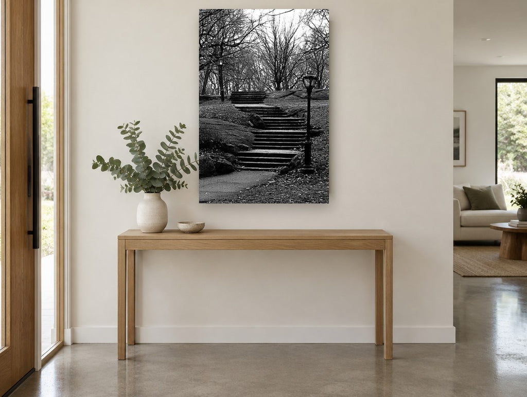Park Stairs in Winter city canvas print on the wall of a entry hall