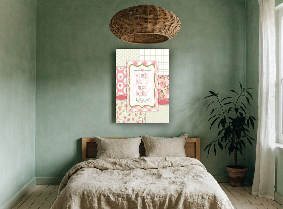 Beautiful Music Together vintage canvas print on the wall of a bedroom