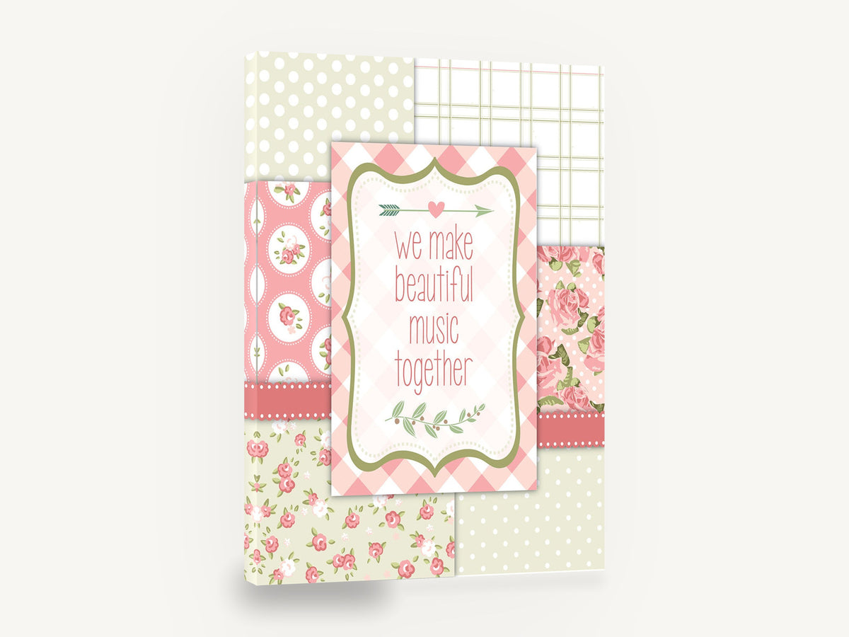 Beautiful Music Together, retro shabby chic music quote, stretched canvas wall art print ready to hang